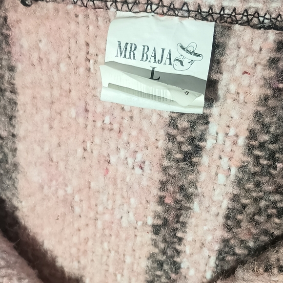 Mr. Baja Mexican Poncho Hoodie Fleece inside Pink Gray Large - Picture 12 of 13